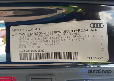2018 Audi S4 3.0T Premium Plus z USA, uszkodzony, nr VIN WAUC4AF45JA002921